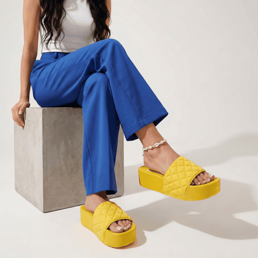 DZWE Quilted Platform Wedge Sandals for Women – Yellow
