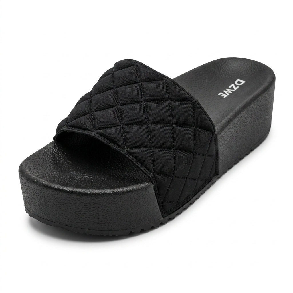 Women's Quilted Platform Slide Sandals Comfortable Wedge San