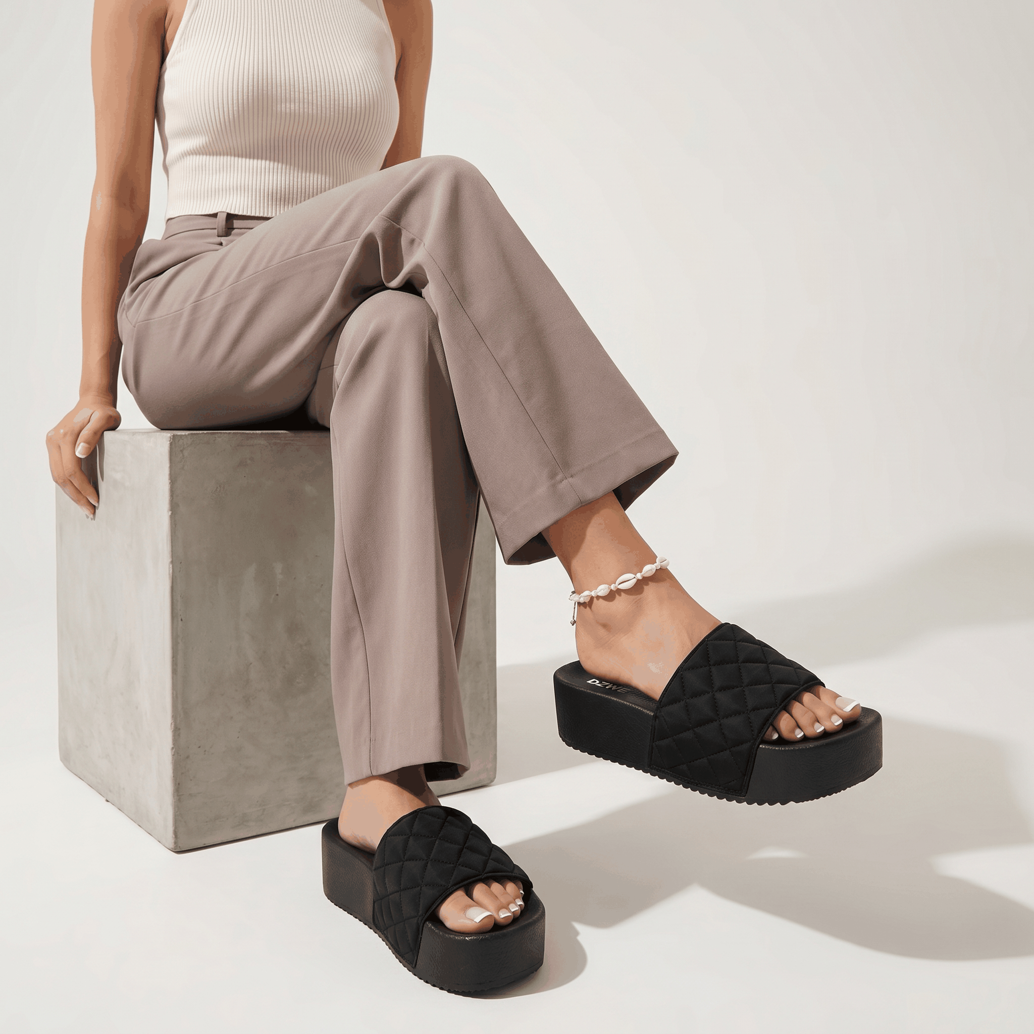 Women's Quilted Platform Slide Sandals Comfortable Wedge San