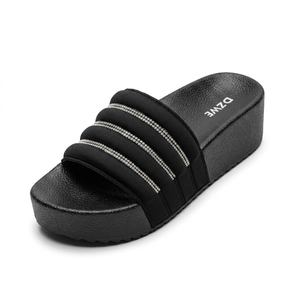 Women's Platform Slide Sandals Comfy Chunky Wedges with Rhin