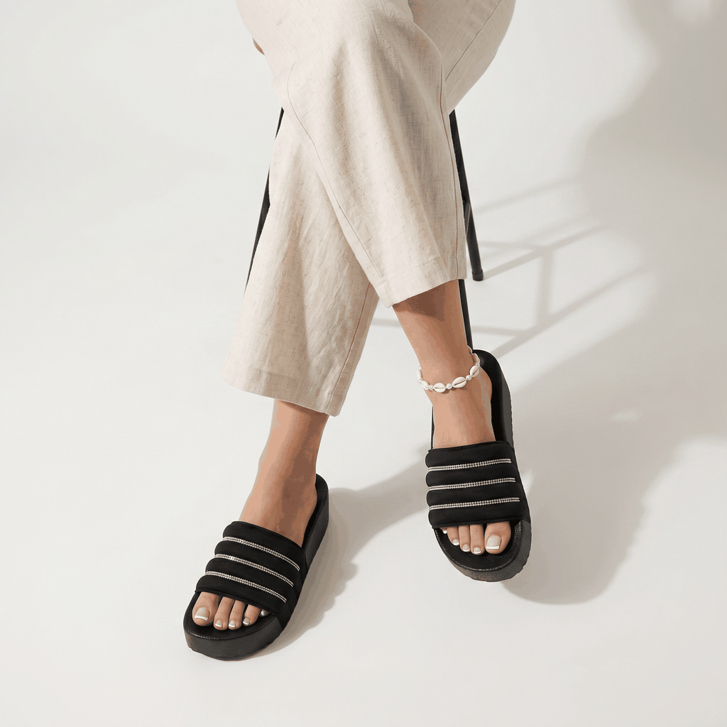 Women's Platform Slide Sandals Comfy Chunky Wedges with Rhin