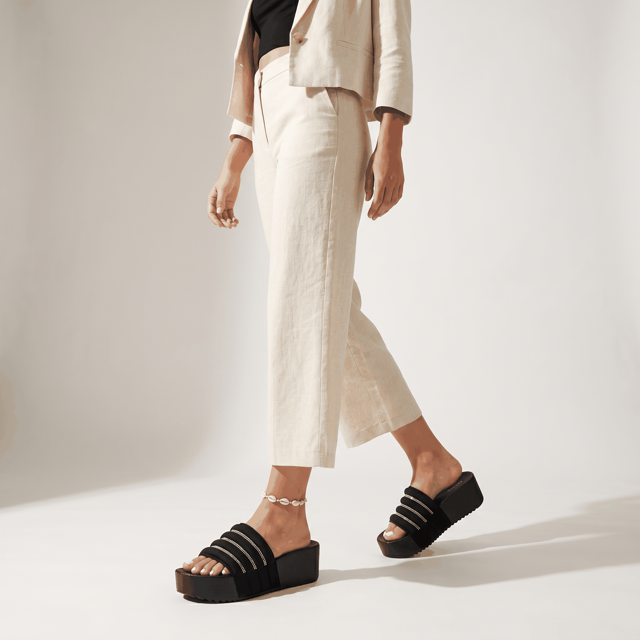 Women's Platform Slide Sandals Comfy Chunky Wedges with Rhin