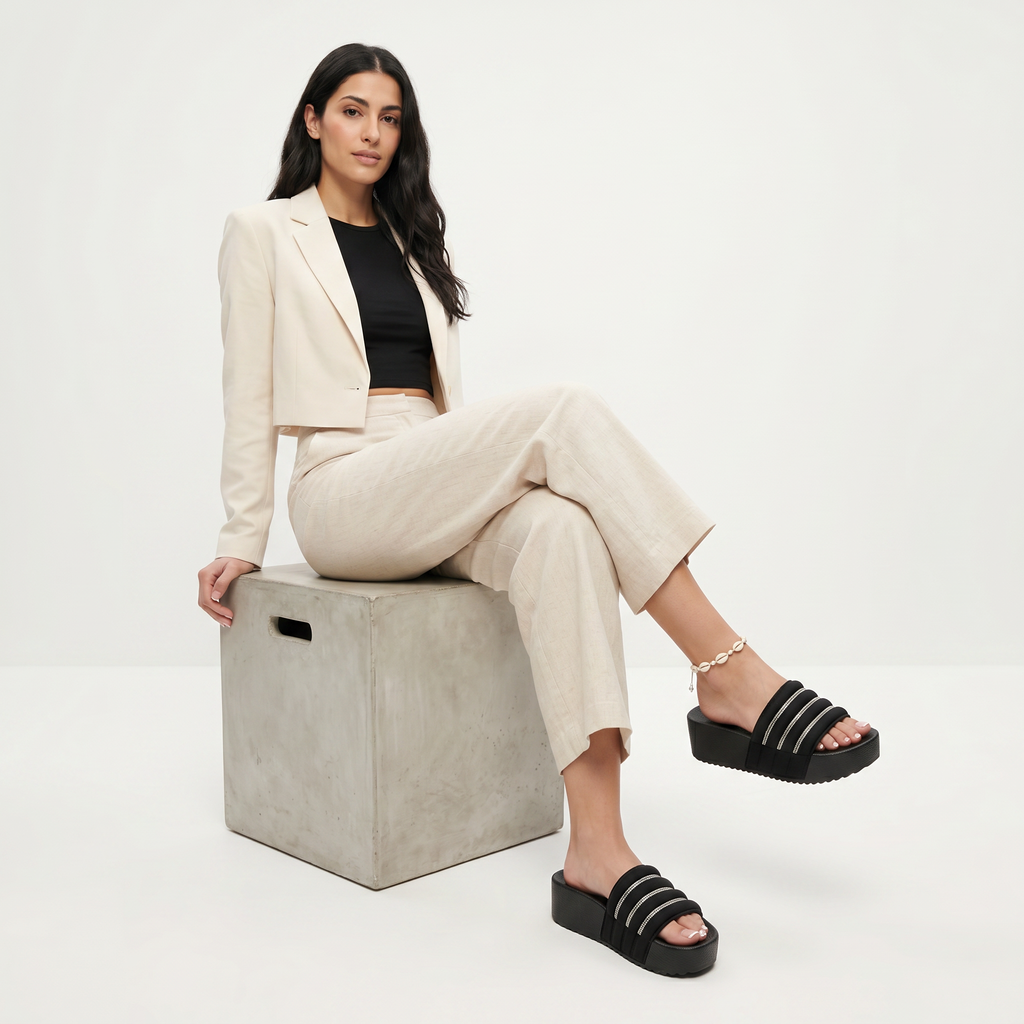 Women's Platform Slide Sandals Comfy Chunky Wedges with Rhin